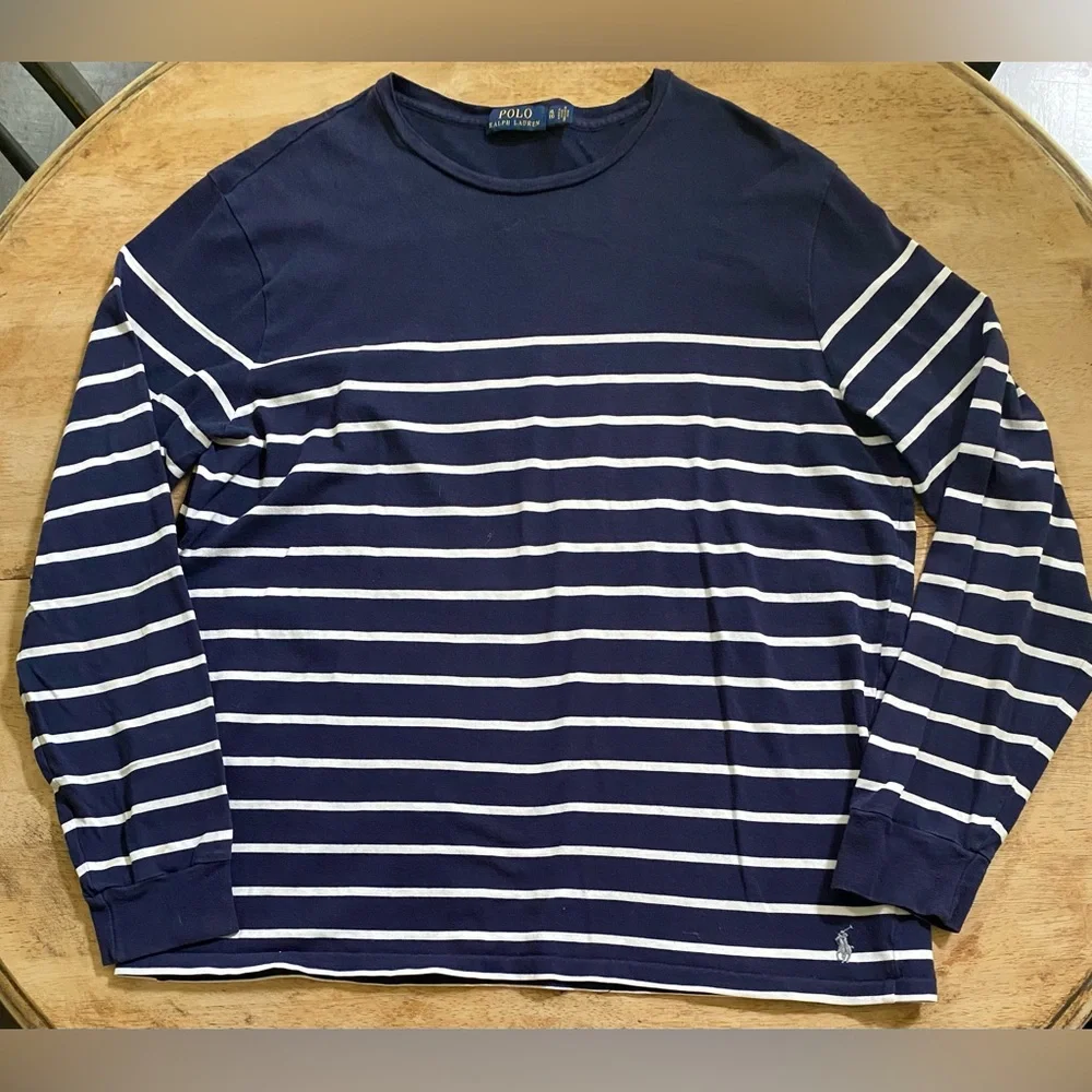 Polo Ralph Lauren Men’s XL French Navy/Nevis Pinstripe Long Sleeve Breton‎ Shirt